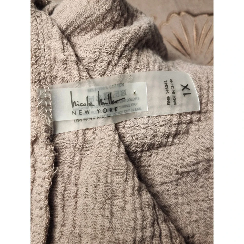 Nicole Miller New York 100% Cotton Gauze Lounge 1X Brwn‎ Beach Embroidered Set